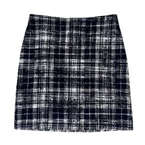 Ann Taylor Plaid Tweed Wool Blend Mini Pencil Skirt Sz 8
